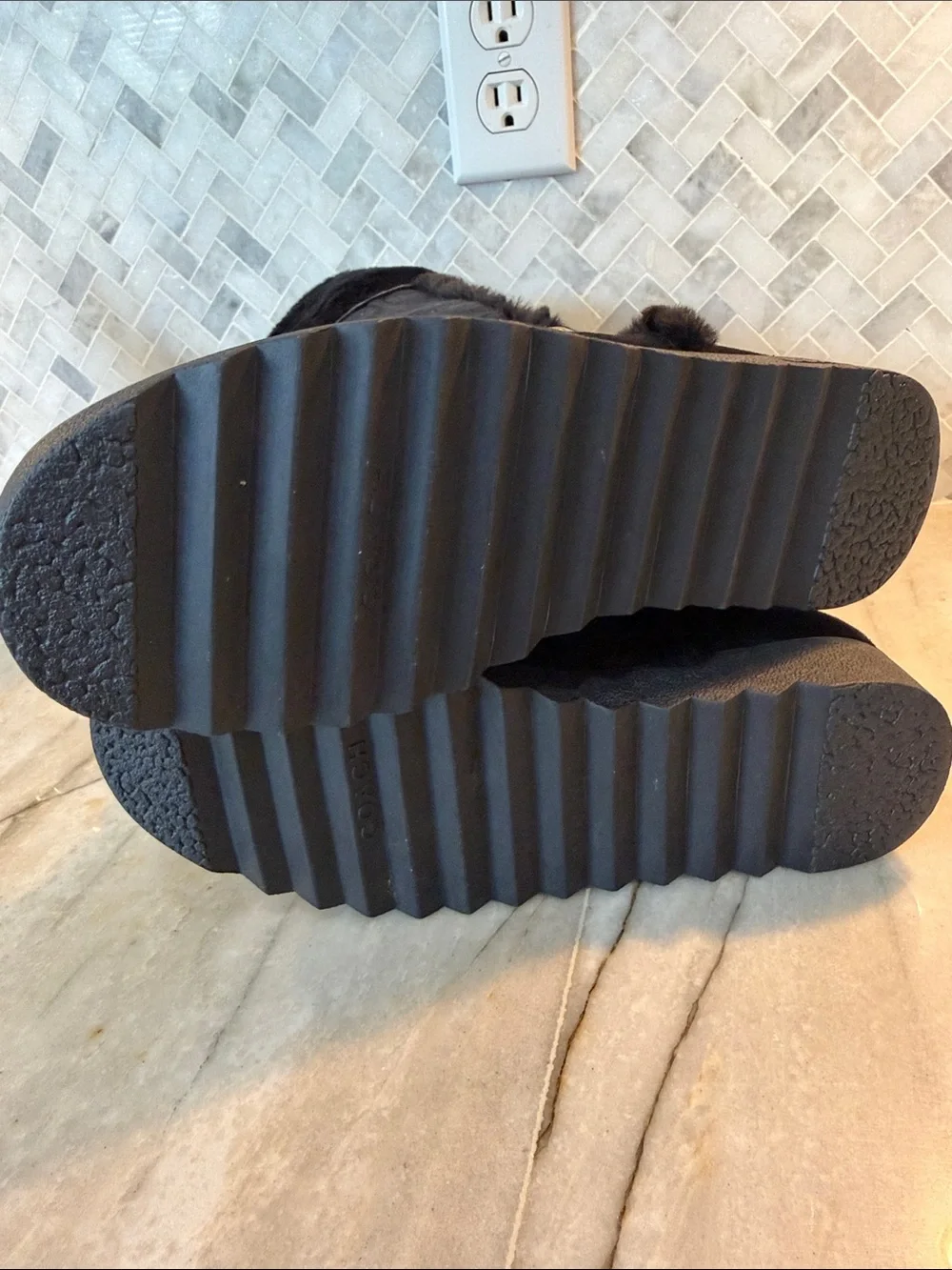 Coach Black Shearling-Trim Logo Winter Boots New with out box.  Never worn.